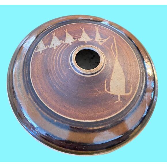 Vintage Marsha Franklin Tribal Artisan Pottery Oil Lamp Petroglyphs Signed - Picture 2 of 11